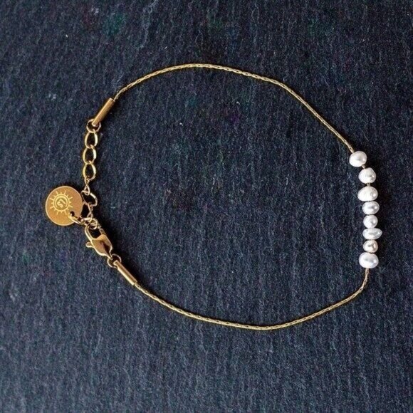 Dainty Pearl Bracelet Baroque Pearl Bracelet Gold Non-Tarnish Chain Bracelet - Picture 2 of 15